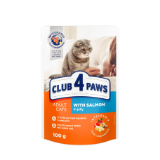 CLUB 4 PAWS "Lõhe tarretises" konserveeritud sööt täiskasvanud kassidele 100g.